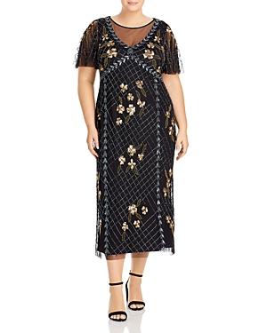 Adrianna Papell Plus Flutter Sleeve Beaded Dress