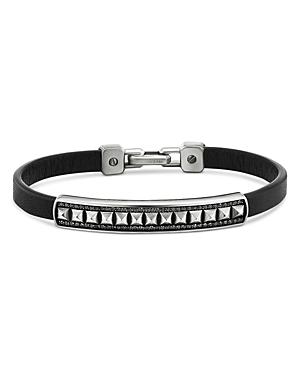 David Yurman Sterling Silver Black Diamond Pave Pyramid Leather Bracelet