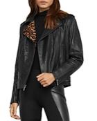 Bcbgmaxazria Calf-hair Trim Leather Moto Jacket