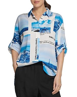 Karl Lagerfeld Paris Printed Roll-tab Sleeves Shirt