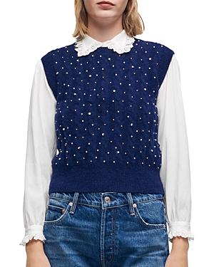 Maje Maela Beaded Cable Knit Sweater Vest