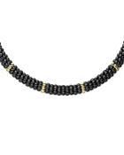 Lagos Gold & Black Caviar Collection 18k Gold & Ceramic Twelve Station Collar Necklace, 16