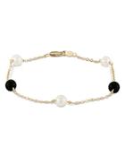 Bloomingdale's Freshwater Pearl & Onyx Bead Chain Link Bracelet In 14k Yellow Gold - 100% Exclusive
