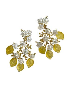 Nicola Bathie Mother Of Pearl Flowering Lemon Vine Linear Drop Earrings In 14k Gold Plated
