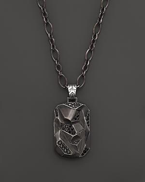 John Hardy Men's Classic Chain Silver Lava Dog Tag Pendant On Chain Necklace With Black Sapphire