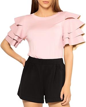 Gracia Faux Leather Tiered Short Sleeve Top