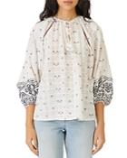 Maje Ibiza Collection Lolipa Embroidered Three Quarter Sleeve Top
