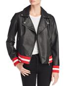Calvin Klein Striped-trim Faux Leather Moto Jacket