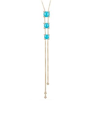 David Yurman Chatelaine Y Necklace With Turquoise & Diamonds In 18k Gold