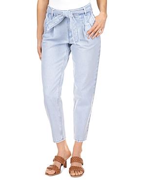 Michael Michael Kors Pleated High Rise Tie Belt Denim Jeans In Bluehaze