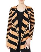 Misook Mixed Stripe Draped Open Jacket