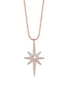 Graziela Gems 14k Rose Gold Diamond Rose & Round Cut Starburst Pendant Necklace, 18