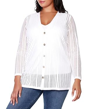 Belldini Plus Striped Long Sleeve Cardigan