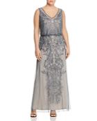 Adrianna Papell Plus Sleeveless Beaded Gown