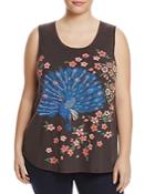 Lucky Brand Plus Embroidered Peacock Floral Tank
