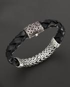 John Hardy Men's Classic Chain Extra Large Oxidized Sterling Silver Station And Braided Black Leather Bracelet