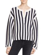 T By Alexander Wang Striped Waffle Knit Henley Pullover