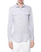 Eleventy Linen Solid Button Up Western Shirt