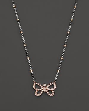 Diamond Butterfly Pendant Necklace In 14k Rose And White Gold, .14 Ct. T.w.