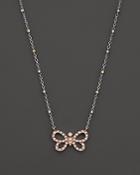 Diamond Butterfly Pendant Necklace In 14k Rose And White Gold, .14 Ct. T.w.