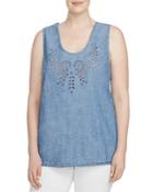 Lucky Brand Plus Eyelet Embroidered Chambray Tank