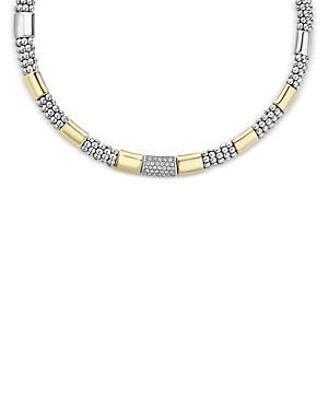 Lagos Sterling Silver & 18k Gold High Bar Diamond Necklace, 18 - 100% Exclusive