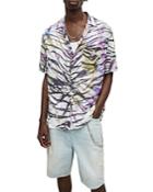 Allsaints Kanha Tie Dyed Tiger Stripe Print Relaxed Fit Button Down Camp Shirt