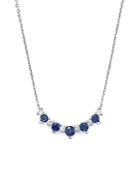 Diamond And Sapphire 5 Station Pendant Necklace In 14k White Gold, 16