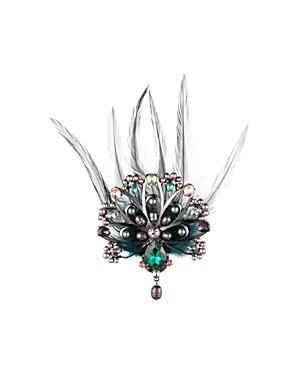 Carolee Peacock-inspired Multi-stone & Feather Brooch