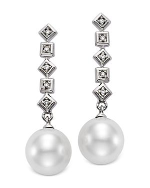 Mastoloni 18k White Gold Geometric Cultured Freshwater Pearl & Diamond Drop Earrings