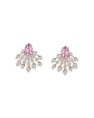 Hueb 18k Rose Gold Luminus Rose Quartz & Diamond Cluster Stud Earrings