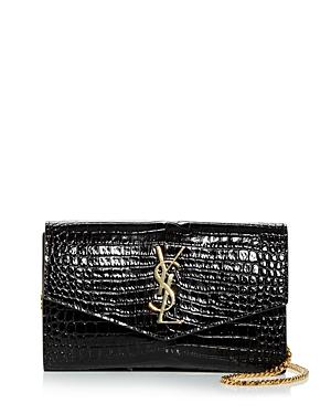 Saint Laurent Uptown Croc Embossed Leather Chain Wallet