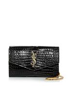 Saint Laurent Uptown Croc Embossed Leather Chain Wallet
