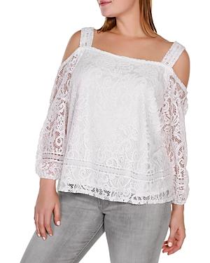 Belldini Plus Cold Shoulder Lace Top