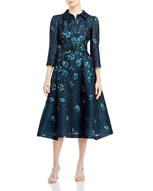 Teri Jon By Rickie Freeman Floral Jacquard Shirt Dress