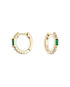 Aqua Emerald And Cubic Zirconia Huggie Hoop Earrings