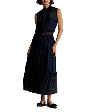 Polo Ralph Lauren Plaid Sleeveless Tie Neck Midi Dress