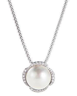 David Yurman Sterling Silver Continuance Pearl Pendant Necklace With Diamonds, 18