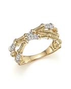Diamond Bamboo Crossover Ring In 14k Yellow Gold, .20 Ct. T.w.