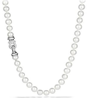 David Yurman Sterling Silver Pearl Station Necklace With Diamonds, 18