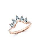 Bloomingdale's Aquamarine & Diamond Chevron Ring In 14k Rose Gold - 100% Exclusive