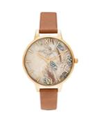 Olivia Burton Abstract Florals Honey Tan Leather Strap Watch, 34mm