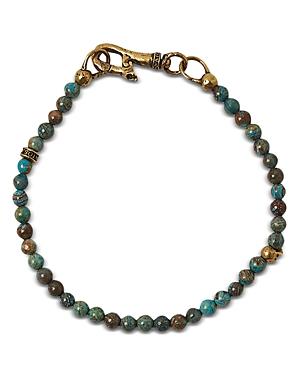 John Varvatos Collection Men's Brass Skull Turquoise Bead Bracelet