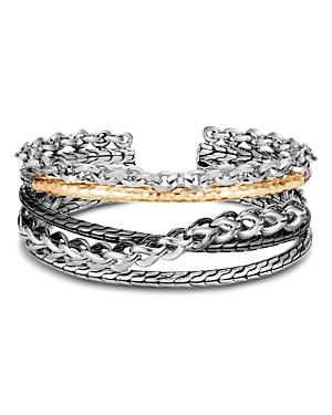 John Hardy Sterling Silver & 18k Yellow Gold Chain Link Flex Cuff Bracelet