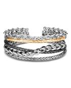 John Hardy Sterling Silver & 18k Yellow Gold Chain Link Flex Cuff Bracelet