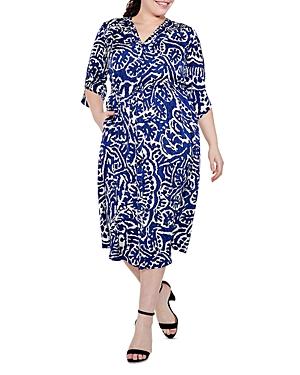 Nic+zoe Plus Indigo Stamp Print Shirt Dress