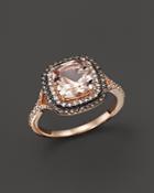 Morganite, White Diamond And Brown Diamond Ring In 14k Rose Gold