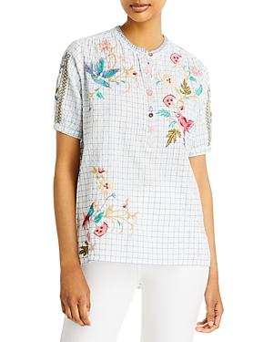 Johnny Was Zanzibar Embroidered Printed Top