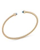 David Yurman Cable Spira Bracelet In 18k Gold With Hampton Blue Topaz And Diamonds