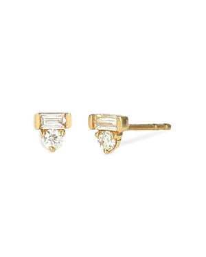 Rachel Reid 14k Yellow Gold Diamond Round & Baguette Stud Earrings